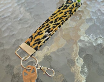 Leopard Print Wristlet Keychain, Key Fob Wristlet, Keychain Wristlet Lanyard, Wristlet Pull