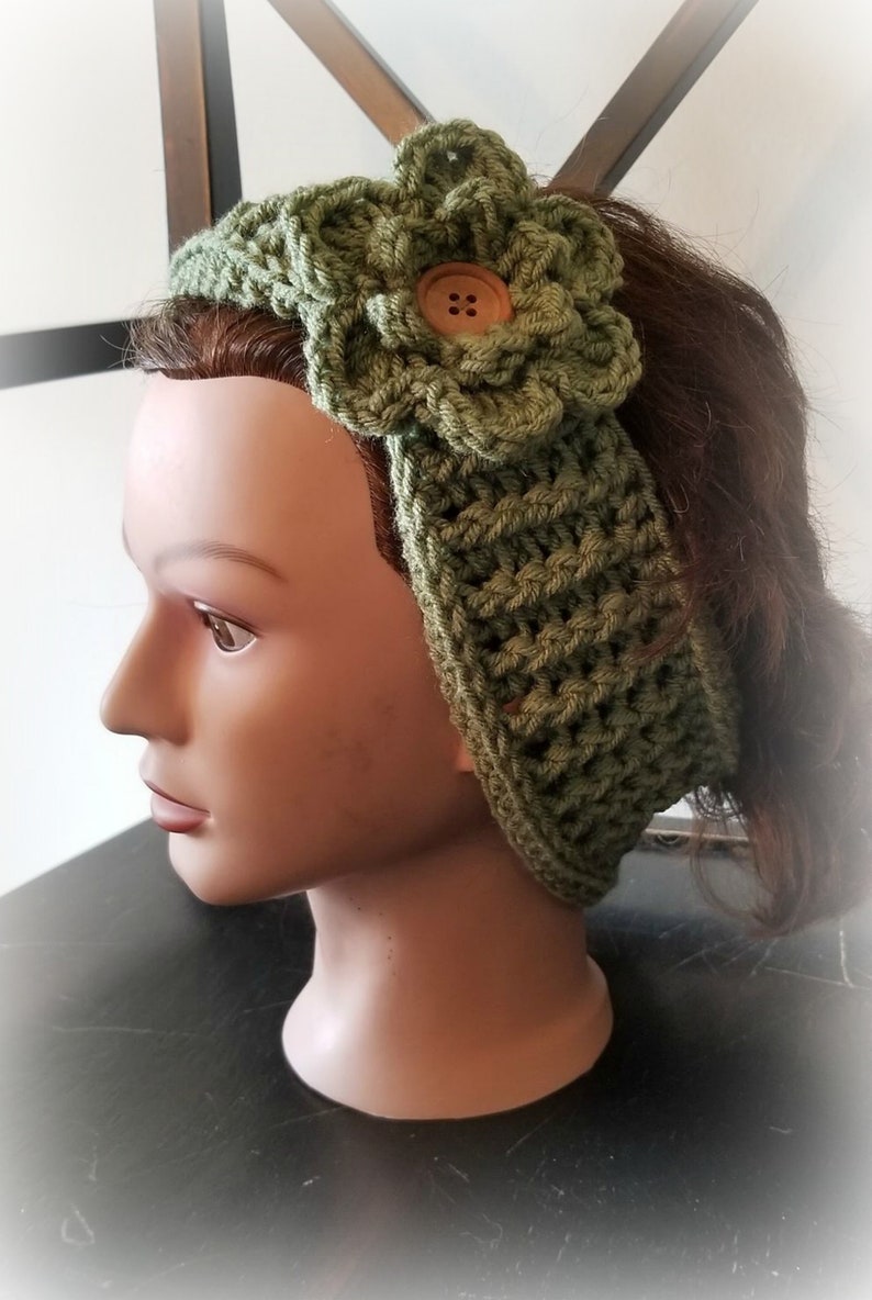 Cowl Accessories Gifts Warm Ear Warmer,Ski Headband Sage Adult Ladies Crocheted Versatile Ear Warmer with removable flower accent