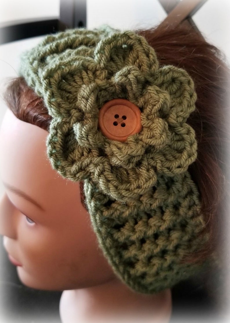 Cowl Accessories Gifts Warm Ear Warmer,Ski Headband Sage Adult Ladies Crocheted Versatile Ear Warmer with removable flower accent