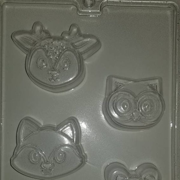 A157- Woodland Animals Chocolate covered cookie Mold Deer Owl Fox Squirrel Kids Soap Mold