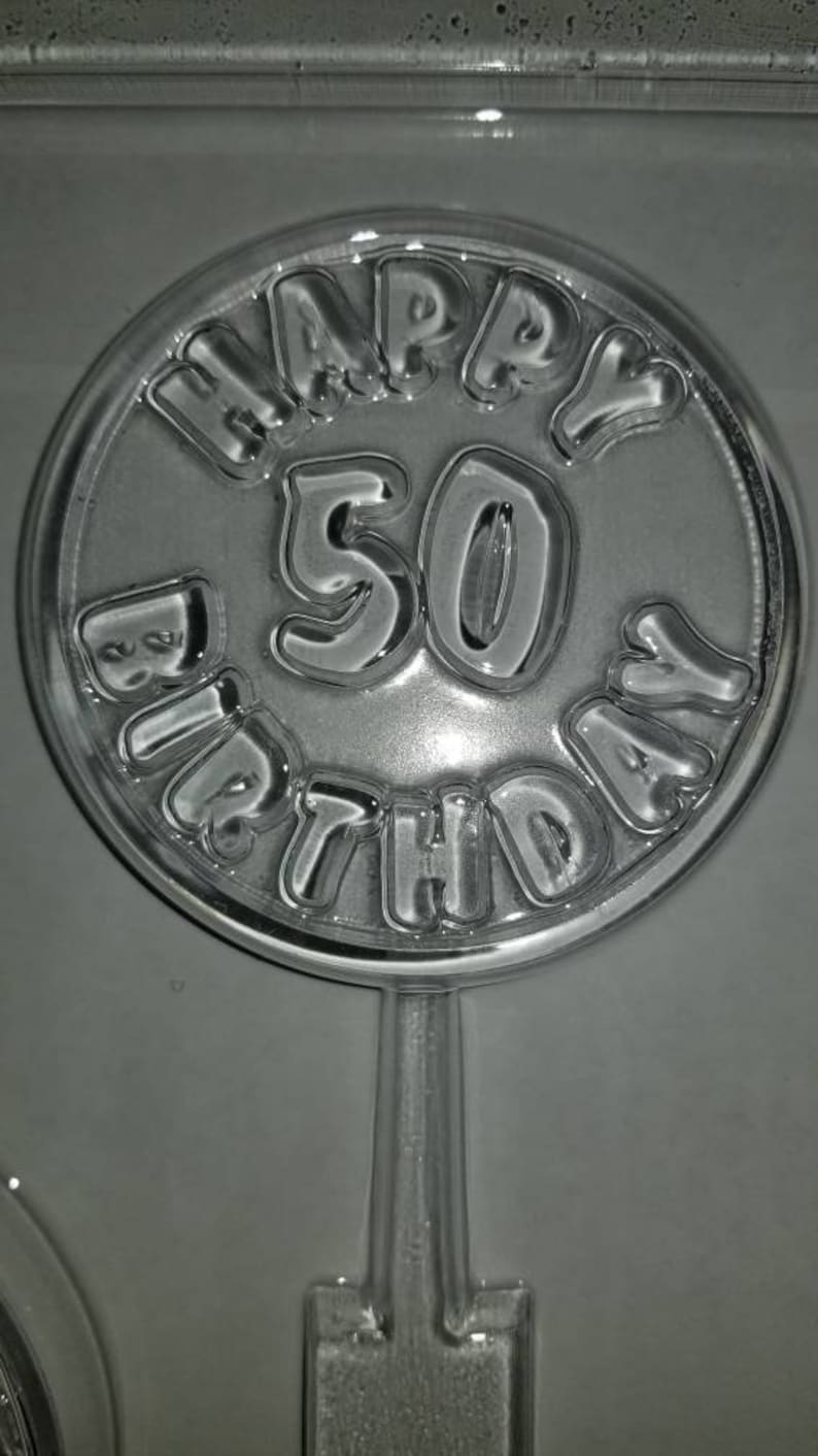 "50" 50th Anniversary Lollipop Chocolate Candy Mold - Clear Plastic Mold #3385