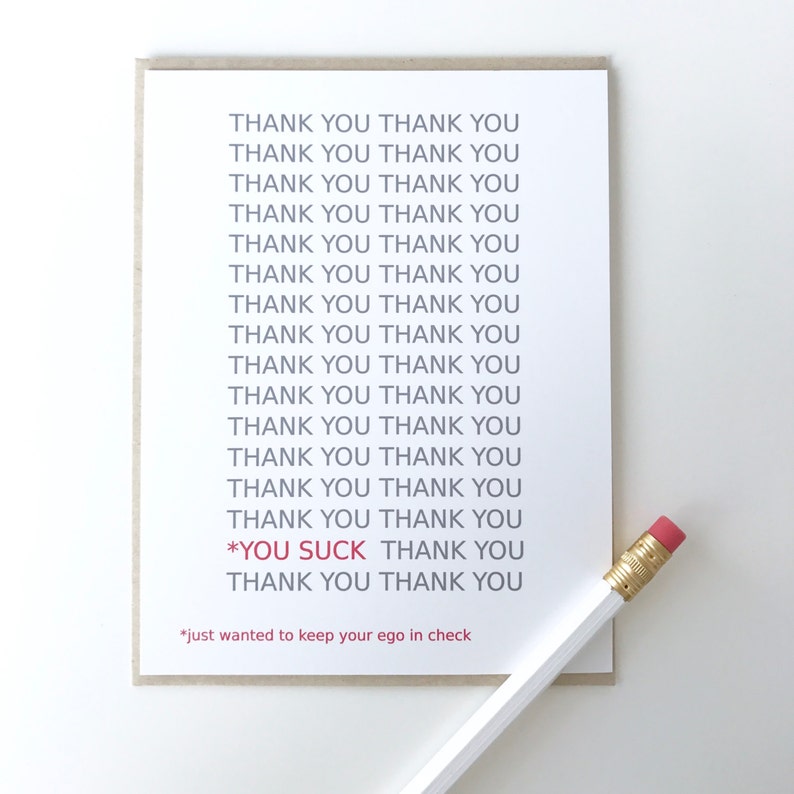 Funny thank you card. You suck. Thanks greeting card. image 1
