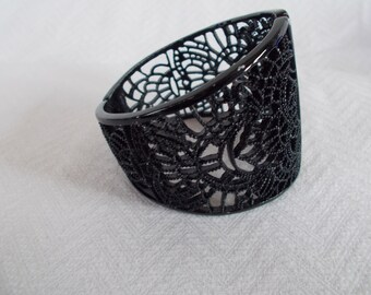 Vintage Ornate Black Metal Wide Cuff Bracelet