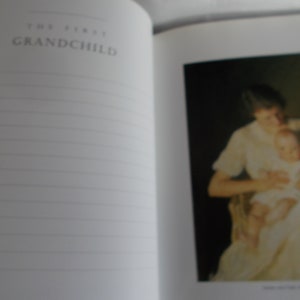May include: A woman in a white dress holds a baby in her arms. The baby is also wearing a white dress. The image is a painting.