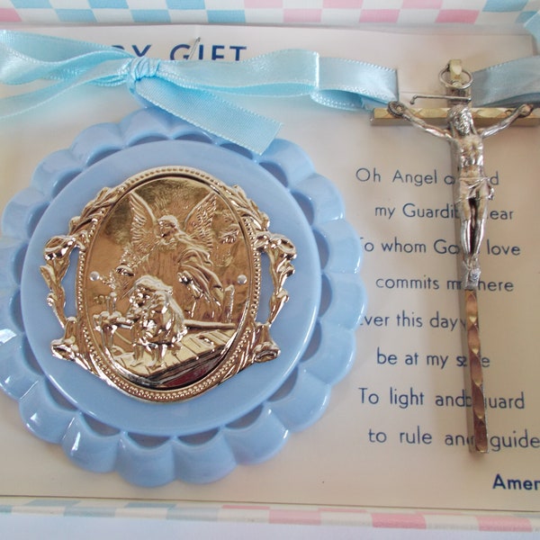 Vintage Religious  Light Blue And Silver Tone Baby Gift Set Made In Taiwan Roc // 1