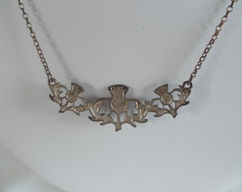 Vintage  Tarnish Sterling Silver Thistle Scottish  Collar Necklace 16 Inches Long