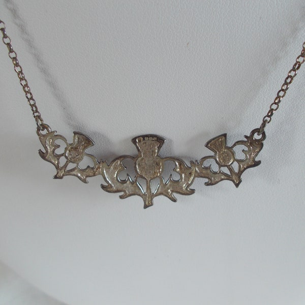 Vintage  Tarnish Sterling Silver Thistle Scottish  Collar Necklace 16 Inches Long