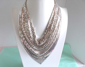 Vintage Whiting And Davis  Silver Tone Mesh Bib Necklace Never Worn