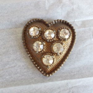 Vintage Metal Heart Glass Rhinestones Clip