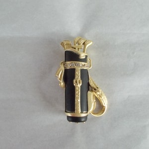 Vintage AJC Black And Gold Tone Golf Bag With Golf Clubs Brooch