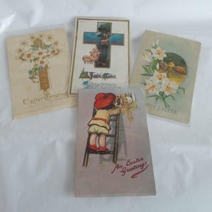 Antique 4 Used Easter Postcards For Crafts