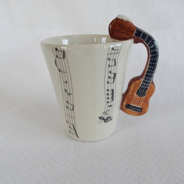 Vintage Heavy  Musical Note Mug Guitar Handle Made In Thailand