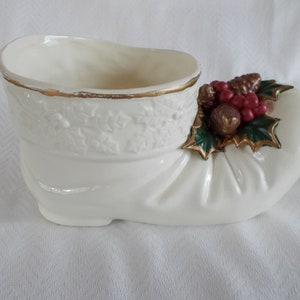 Vintage Large Ceramic Santa Boot Planter With Crazing Lines