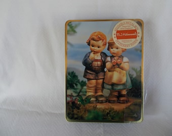 Vintage 1993 M.J. Hummel Tin Can With Writing Paper And Envelopes