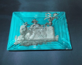 Vintage Glass Art Picture Ashtray