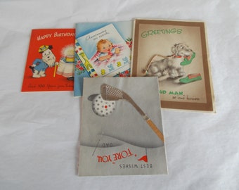 Vintage 4 Used Greeting Cards For Crafts