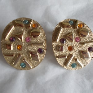 Vintage Sarah Coventry Gold Tone Tiny Glass  Rhinestones Clip Earrings