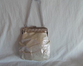 Vintage Metal Chain Handle Silver Handbag