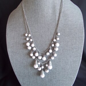 Vintage 2 Strands Of Dangling  White Beaded Necklace
