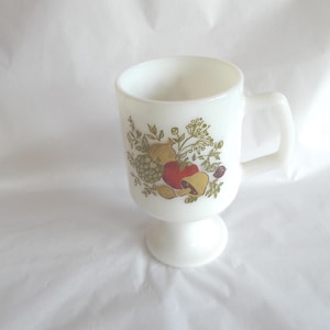 Vintage Tall Corning Spice Of Life  Footed 10oz Mug White Milk Glass Mushroom