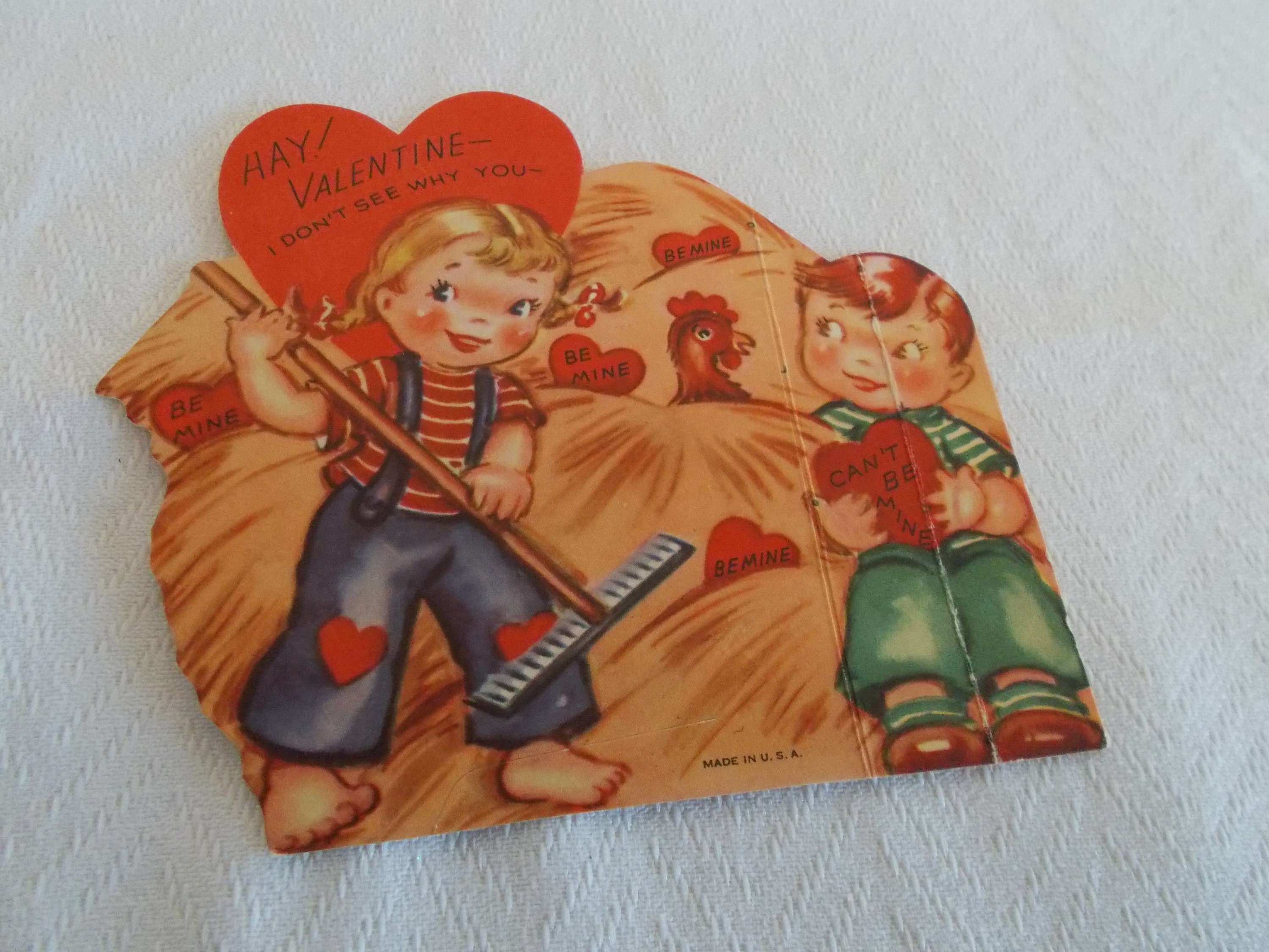Vintage Valentine Card 1940s Girl Playing Piano Bow In Hair Fold