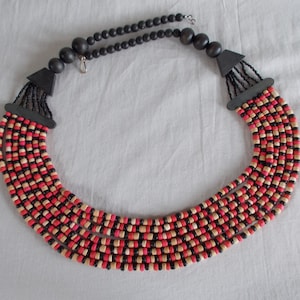 Vintage Multi Strand  Wood Beaded Necklace