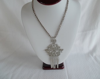 Vintage Ornate  Silver Tone Dangling Necklace