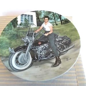 Vintage 1990 Elvis On His Harley By Bruce Emmett Ceramic Plate Number 17162 A