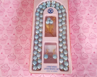 Vintage Hand Made Baby Blue Spun Beads Set