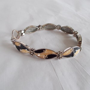 Vintage Black And Peach Metal Enamel Slider Bracelet