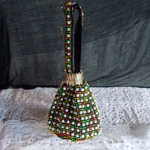 Vintage Colorful  Beaded Handmade In Hong Kong Expandable Accordion Purse