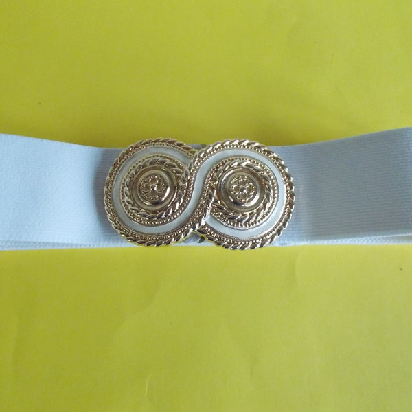 Vintage White And Gold Tone Day- Lor Belt Buckle