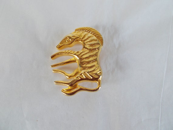 Vintage Gold Tone Zebra Brooch - image 6