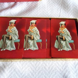 Vintage 1950s Used 3 Full Decks Of Graduate  Pin Up Girl Playing Cards For Crafts