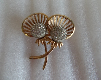 Vintage Metal And Rhinestone Flower Brooch Vintage Wear For Crafts