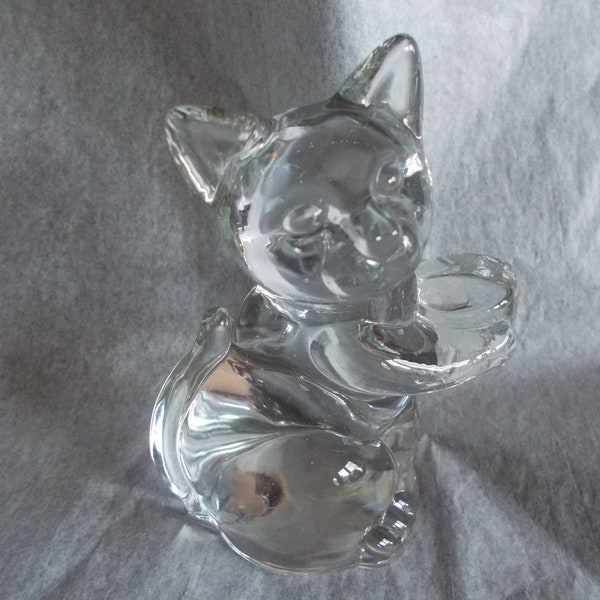 Vintage Clear Glass Small 3 1/2 inches Tall Cat Paperweight