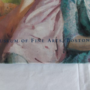May include: A painting of two people, one wearing a pink shirt and the other wearing a blue shirt. The painting is signed "Museum of Fine Arts, Boston".