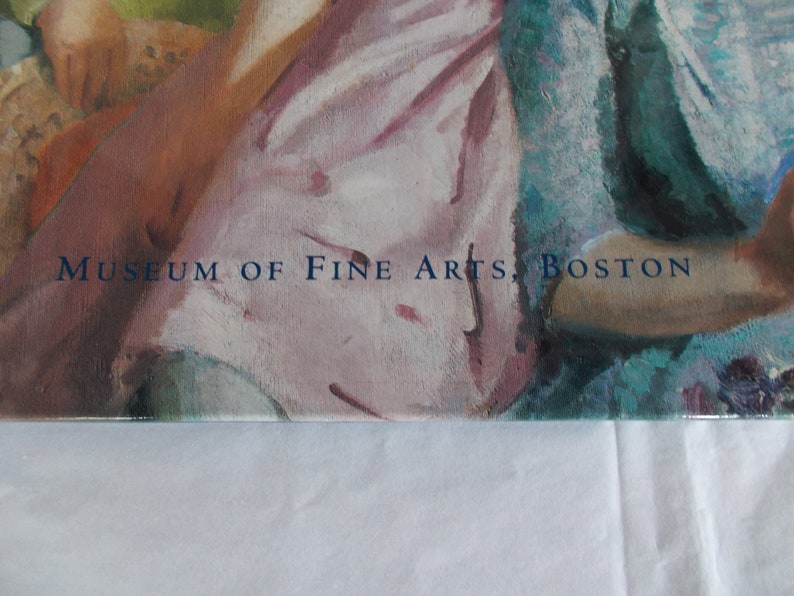 May include: A painting of two people, one wearing a pink shirt and the other wearing a blue shirt. The painting is signed "Museum of Fine Arts, Boston".