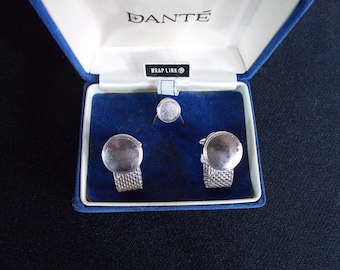 Vintage Dante Silver Tone Wrap Link  Cufflink Set //50