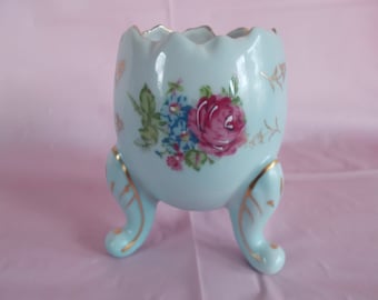 Vintage Small Light Blue Flower  Eggshell Shaped Vase