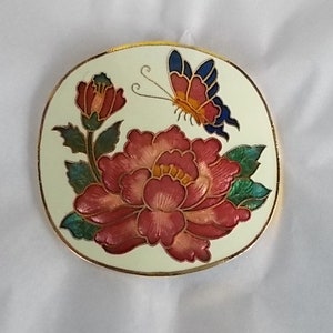 Vintage Small Metal Enamel Flowers And Butterfly Belt Buckle