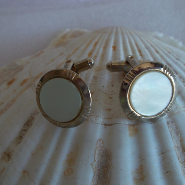 Vintage  Gold Tone  MOP Cuff Links