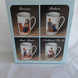 Vintage Never Used 1983 Norman Rockwell  4 Collectors Mug Set