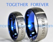 Doctor Who Inspired 6MM & 8MM Tungsten Wedding Ring Set - Brushed Silver Outside, Deep Ocean Blue Inside