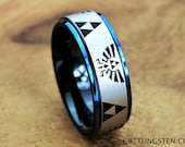 8MM Tungsten LEGEND of ZELDA Wedding Ring With Blue Step, Black Interior FREE Inside Engraving