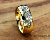 Top Quality TUNGSTEN Ring,18K GP 8mm Gallifreyan Design High Polish Dome
