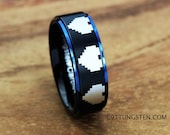 8MM LEGEND of ZELDA 8 Bit Hearts Black Interior With Blue Step Wedding Ring