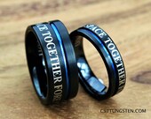 Doctor Who Inspired 10MM & 6MM Tungsten Wedding Set, Brushed Black With Deep Ocean Blue Infinity Groove, Free Inside Engraving