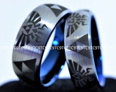 6MM And 8MM Brushed Silver Tungsten LEGEND Of ZELDA Wedding Set With - Blue Interior, FREE Inside Engraving