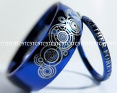 Iconic BLUE His 8mm Tungsten and Hers 2mm Tungsten Ring Set, Custom Engraved